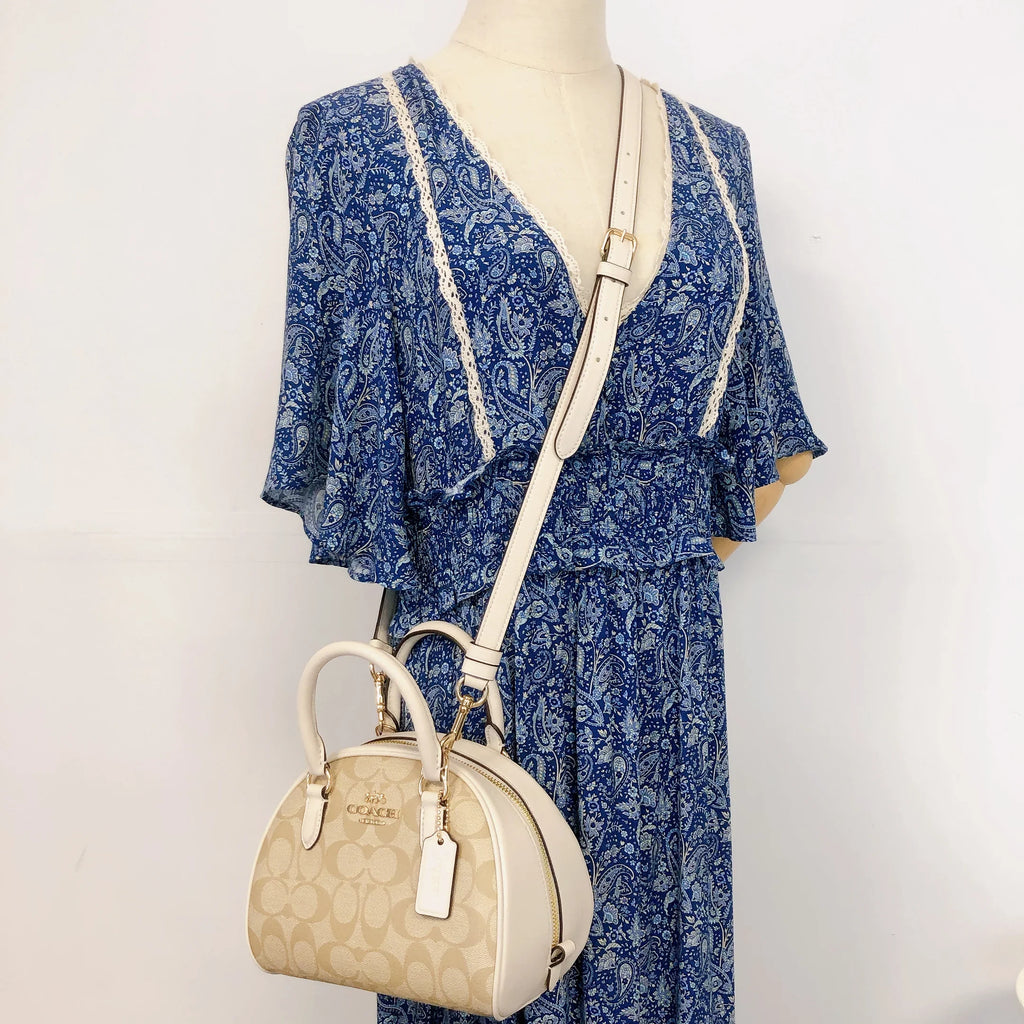 KHAKI Signature LIGHT Sydney Satchel Coach CA591 CHALK Canvas In IN