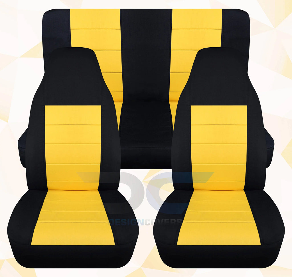 and - Two with 2003-2006 Covers:Black Jeep Wrangler Seat LJ T239-Designcovers Full Tone Yellow Set Front&Rear Compatible