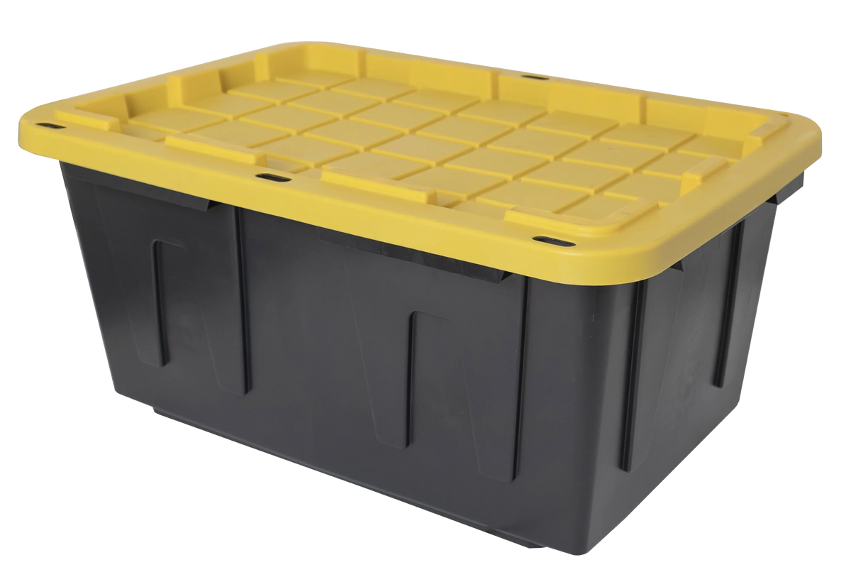Snap Plastic Box of 17 Stackable Storage Lid Gallon Container, with Black Lid, Set Tough 4 Yellow
