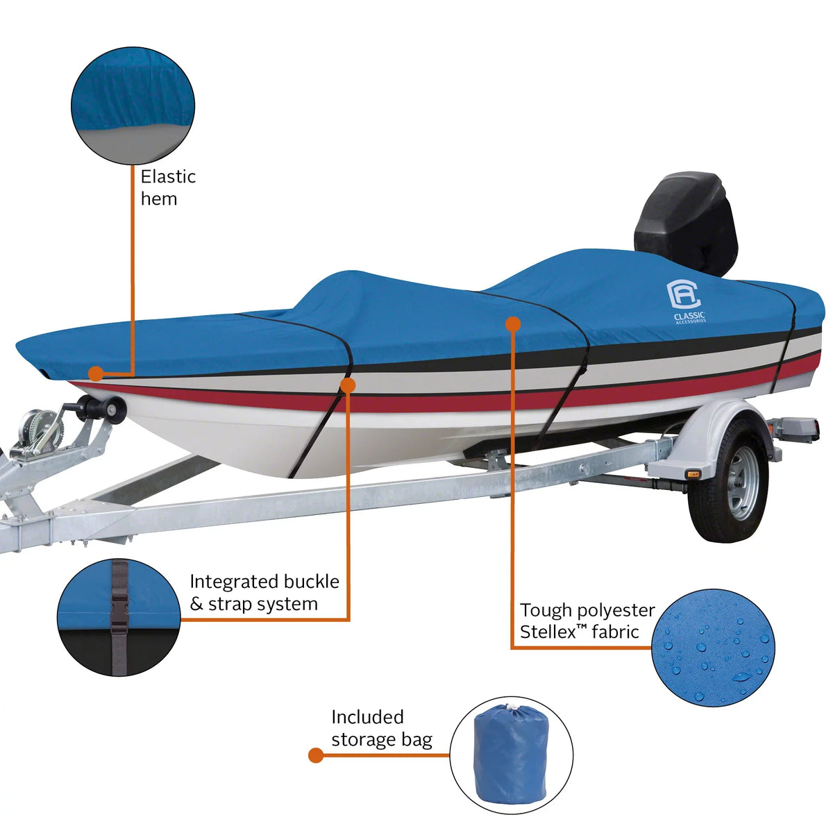 Trailerable L Polyester W, Cover, 14' Boat Stellex™ 16' Model Fabric, Cover Classic Boats Seasons x Accessories B - Fits Boat Fade-Resistant with All 90"