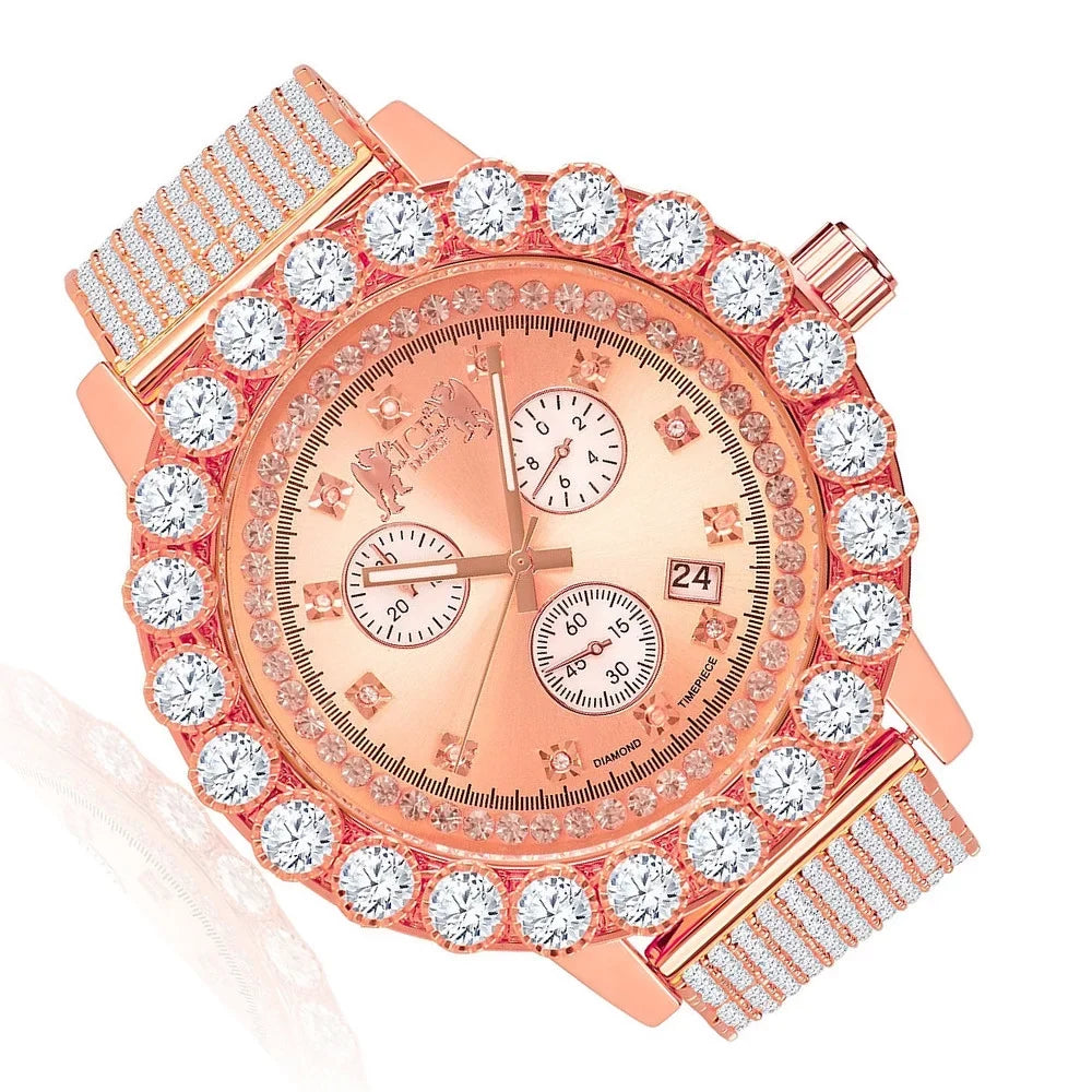 Out Khronos Rodeo Piece Inspired Custom Diamonds Rose W/Date Iced Time Function Tone Lab Gold Jo Exclusive Celebrity Watch