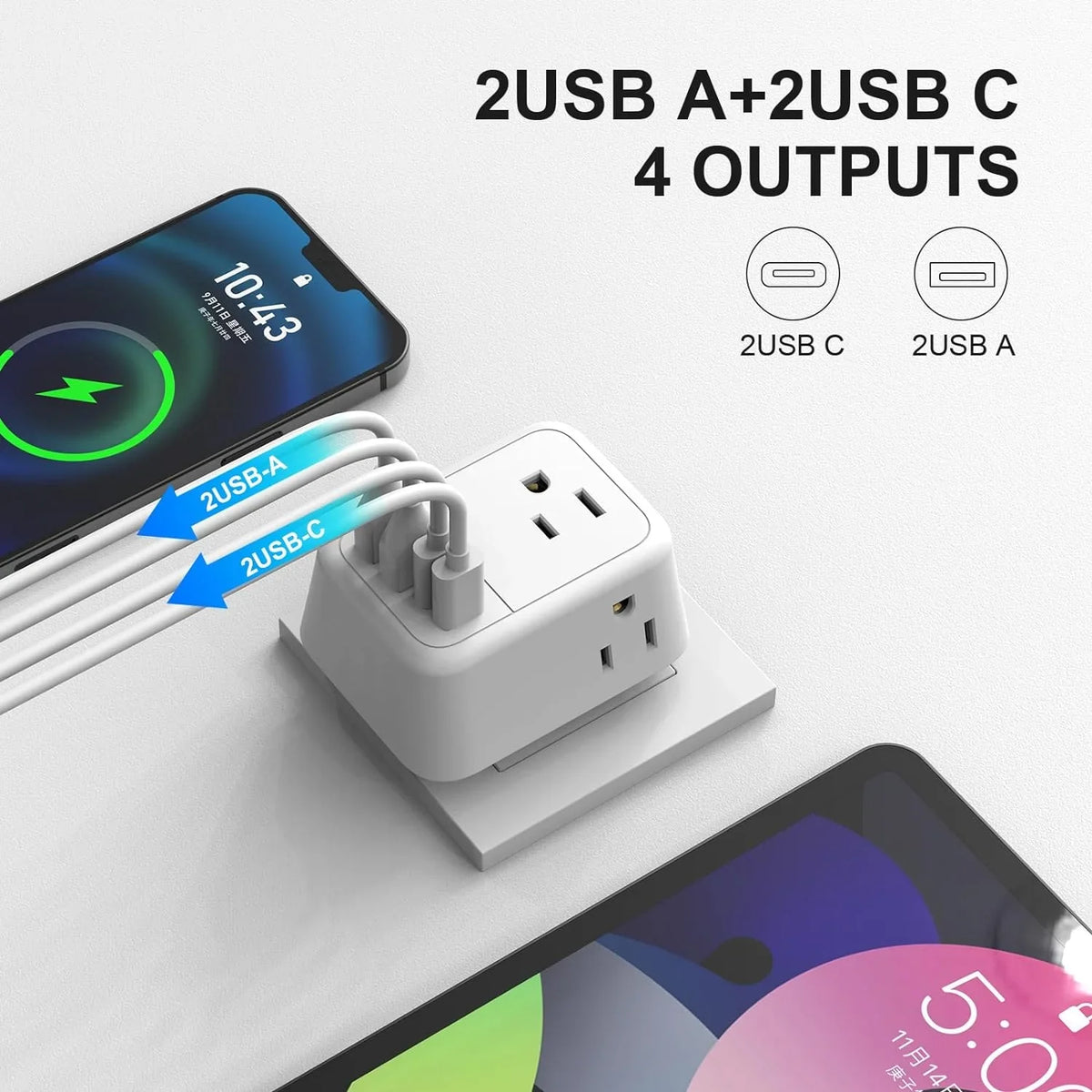 with Plug England Adapter USA Qatar with for C) USB Kenya US to UK to 4 UK Outlets Essentials Ireland G 4 Adapter, Type Bag Travel London Power Ports(2 Plug Travel Dubai Adapter, Foldable USB Plug