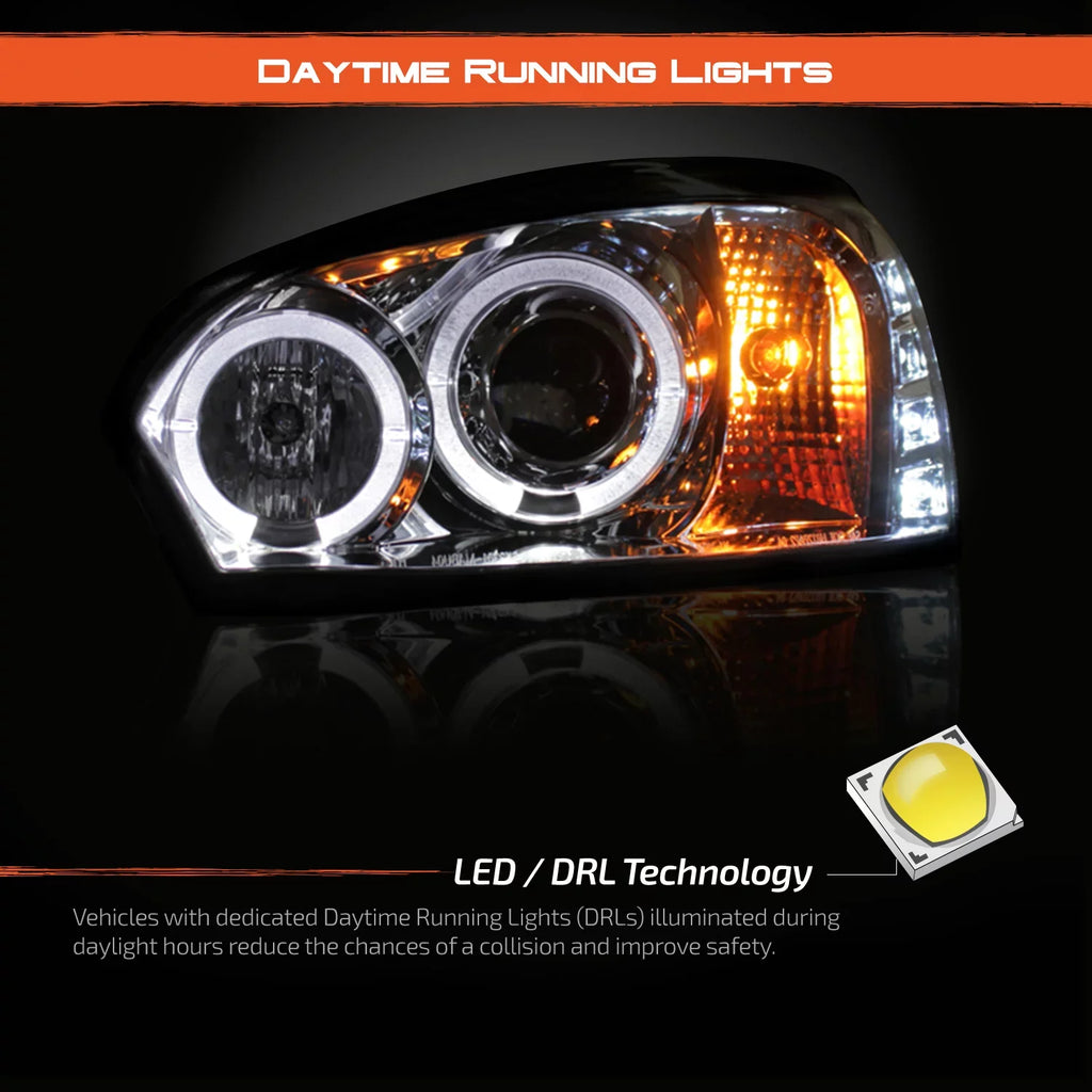 Halo 2004-2007 For w/ LED AKKON - DRL Lamps Chrome Dual Chevy Housing Malibu Headlights Turn Projector Signal