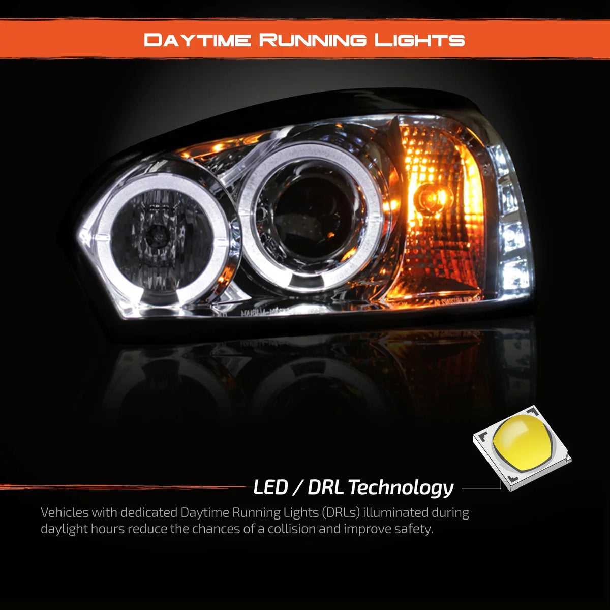 Halo 2004-2007 For w/ LED AKKON - DRL Lamps Chrome Dual Chevy Housing Malibu Headlights Turn Projector Signal