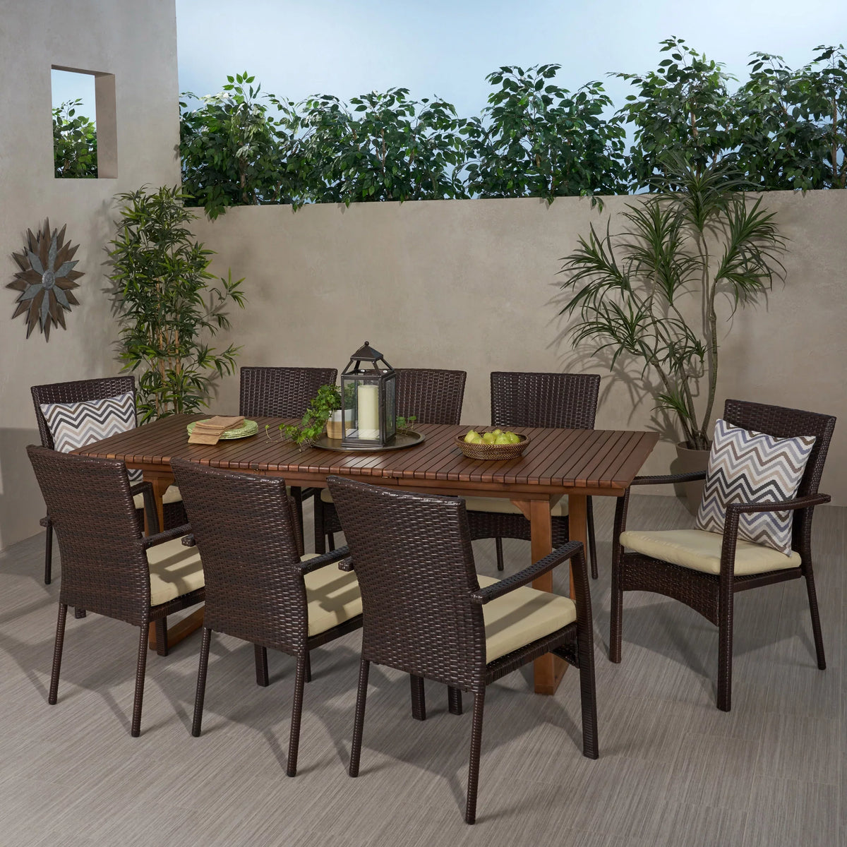 8 Expandable Cream Set, Wicker Dining Brown, exterior Maxwell Wood and Seater