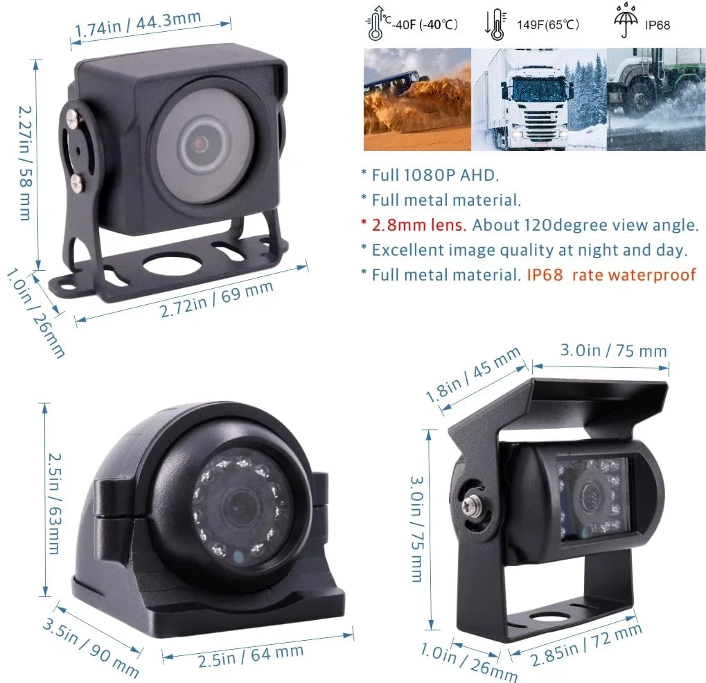 10 Mobile DVR 2.0MP View with Car Night Video Screen H.264 Side Recorder Waterproof JOINLGO MDVR Car Rear 1080P inches AHD Vision Front Channel 4 Kit Vehicle Camera