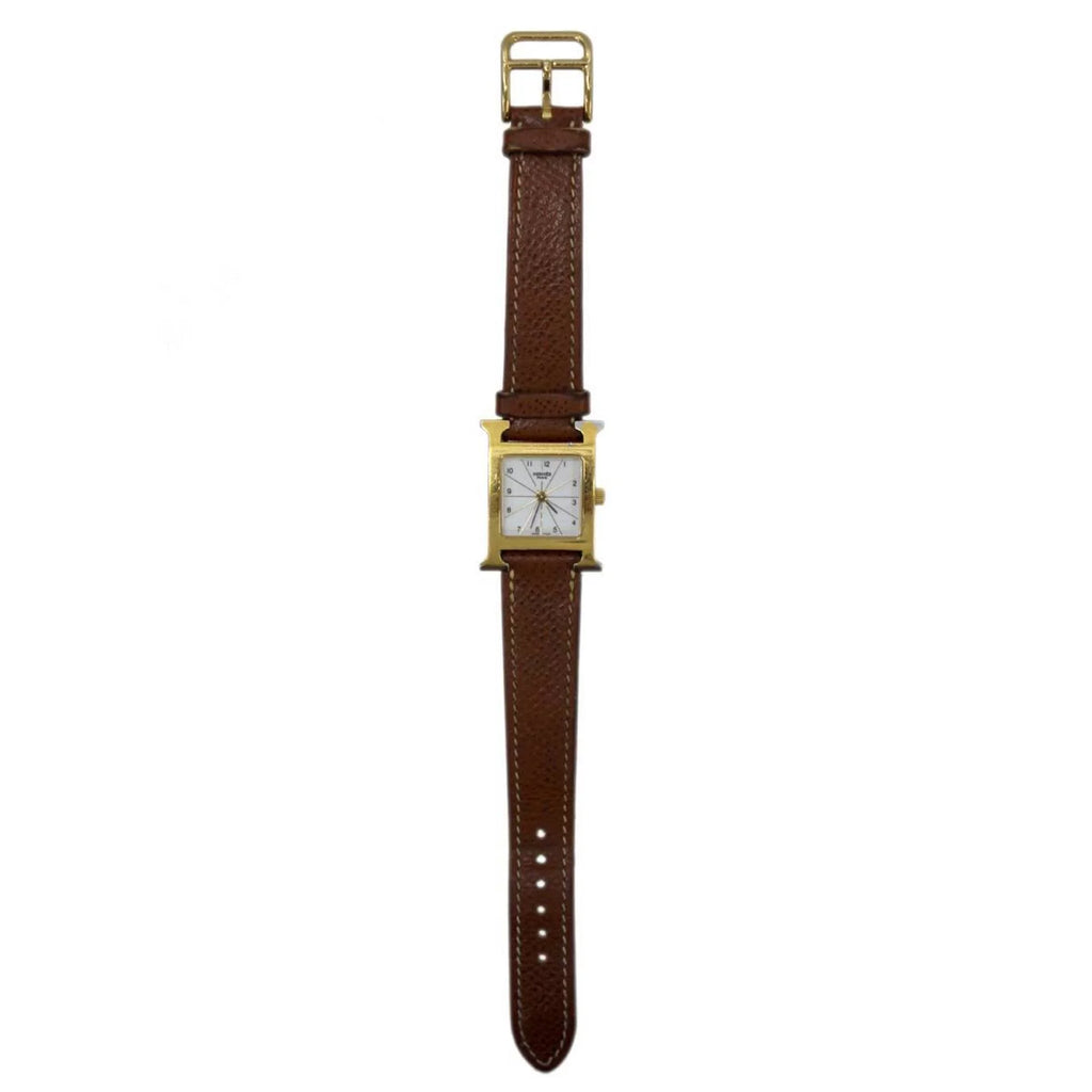 □G (Good) White Quartz Watch Pre-Owned Hermes Ladies H HH1.201 Dial: Brown HERMES x Gold