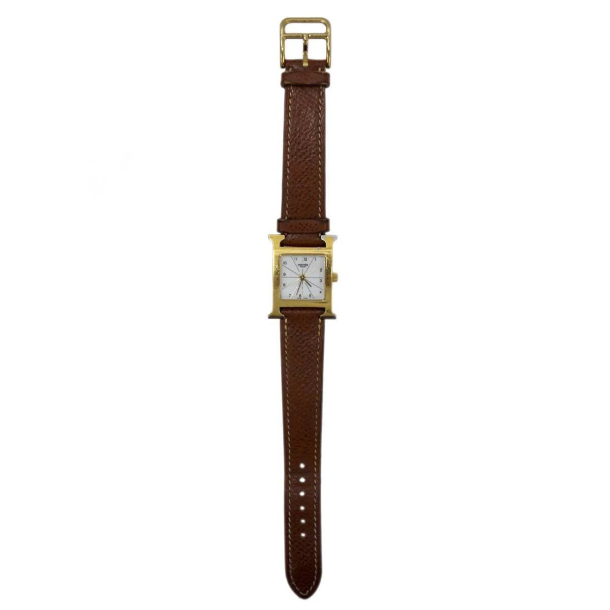 □G (Good) White Quartz Watch Pre-Owned Hermes Ladies H HH1.201 Dial: Brown HERMES x Gold