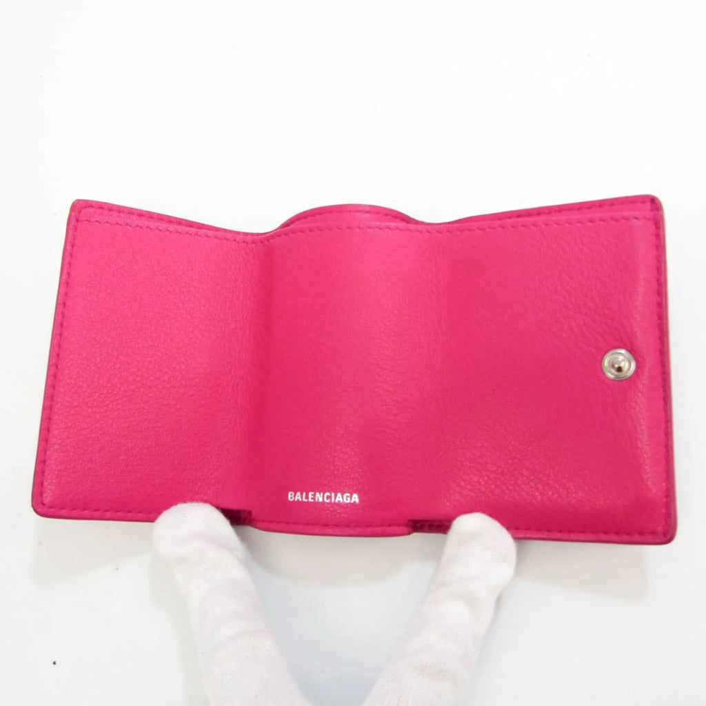 Leather Mini (tri-fold) (Good) Pink Pre-Owned Wallet Women's Papier 391446 Wallet Balenciaga