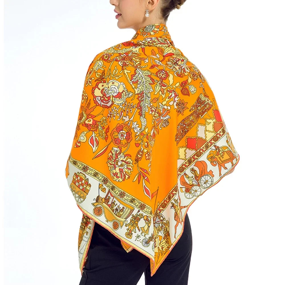 Silk Womens Square Shawl Polyester Scarfs For Orange Cotton Feeling