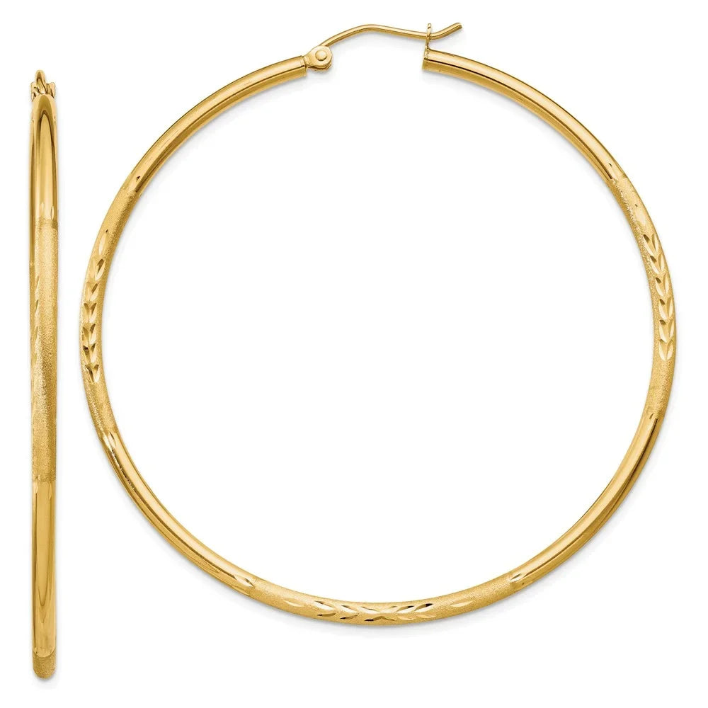 for and for Earrings; Hoop and and Diamond-cut Gold Satin Tube Adults 14kt Women Men Round Real 2mm Teens; Yellow