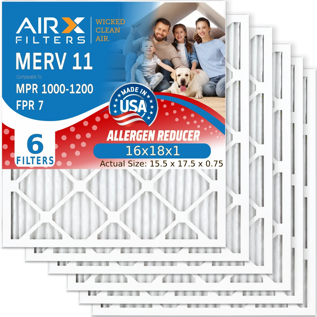 Comparable FPR 16x18x1 Furnace Air Air Pleated AIR. 1200 MPR MPR Electrostatic 16x18x1 HVAC WICKED Filters USA & Filter Pack AIRX by 1000, to Made FILTERS CLEAN 6 Filter 11 7 Premium Conditioner MERV