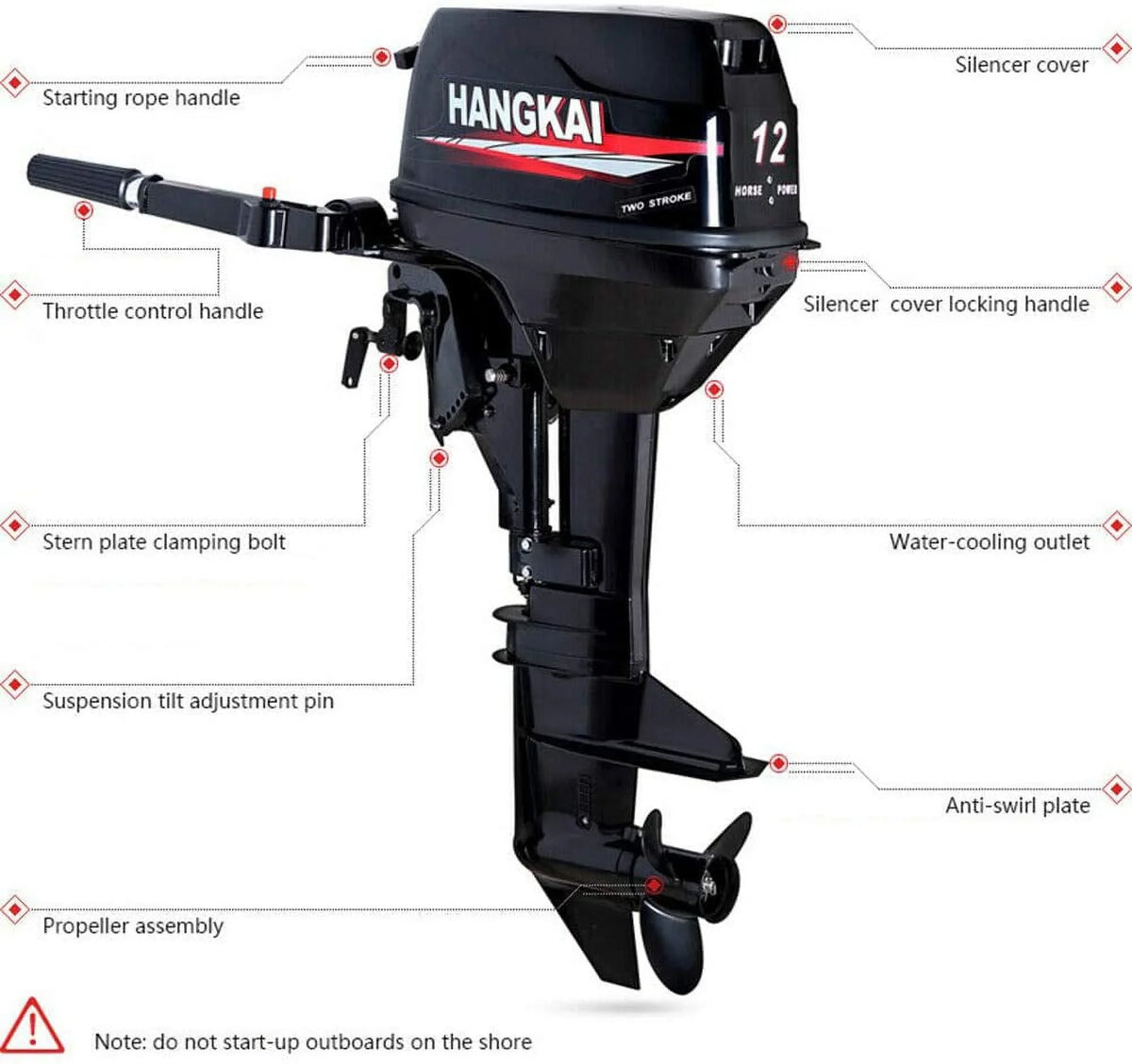 Boat Engine 2 12 HP w/liquid Outboard Stroke Fishing System Cooling Motor FETCOI