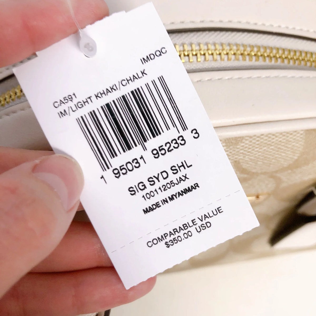 KHAKI Signature LIGHT Sydney Satchel Coach CA591 CHALK Canvas In IN