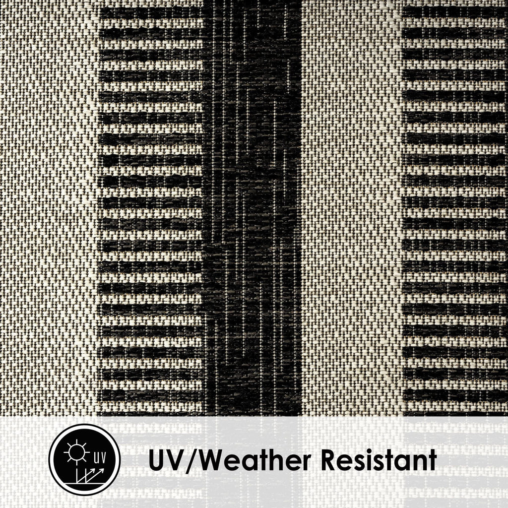 New Modern 5'2"x7'2" Patio York Rug, Miller Indoor/exterior Country Black/Grey, Striped Nicole Area Charlotte