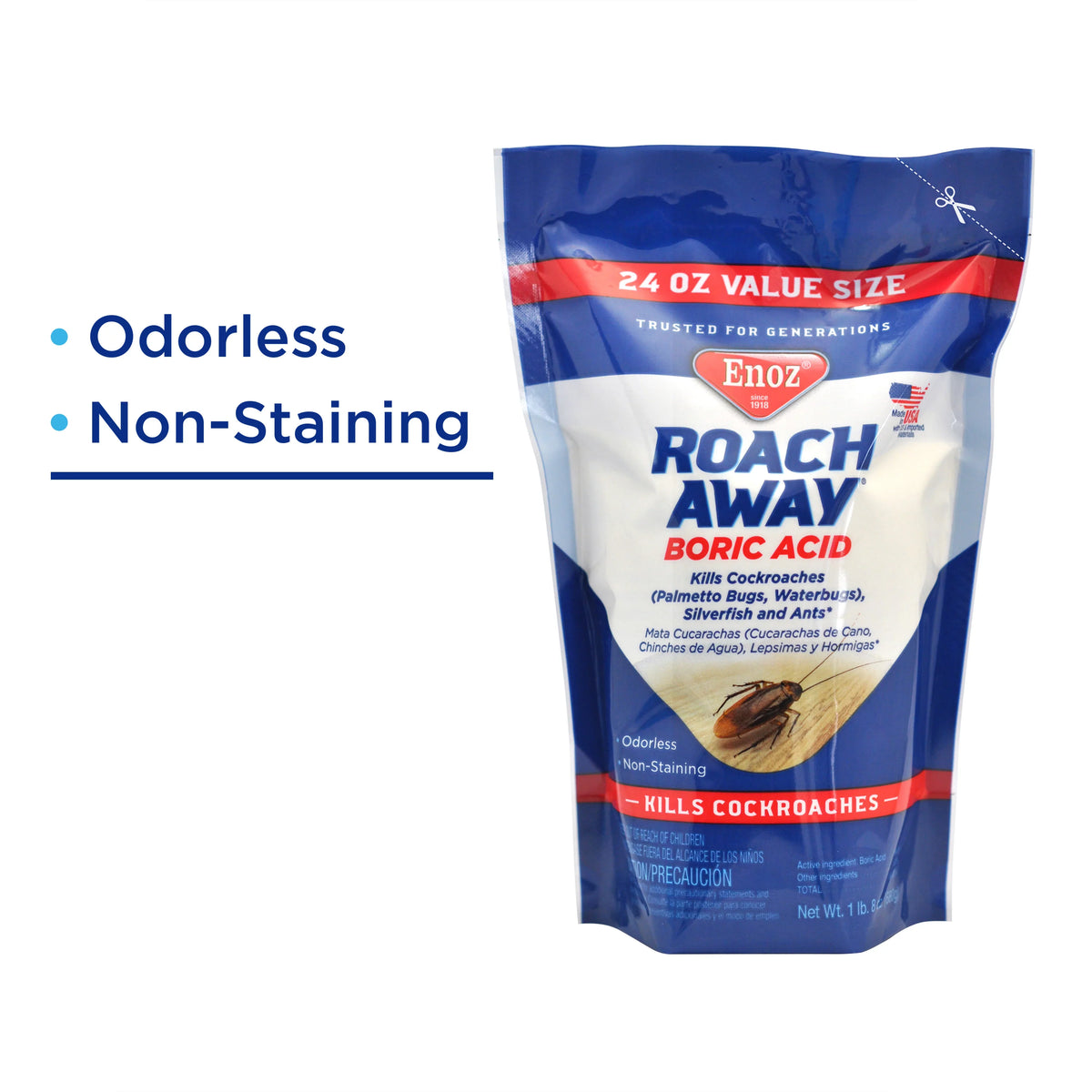 Enoz Powder, Pouch Roach 24 Killer, (3 Cockroach Away Boric Pack) Acid oz