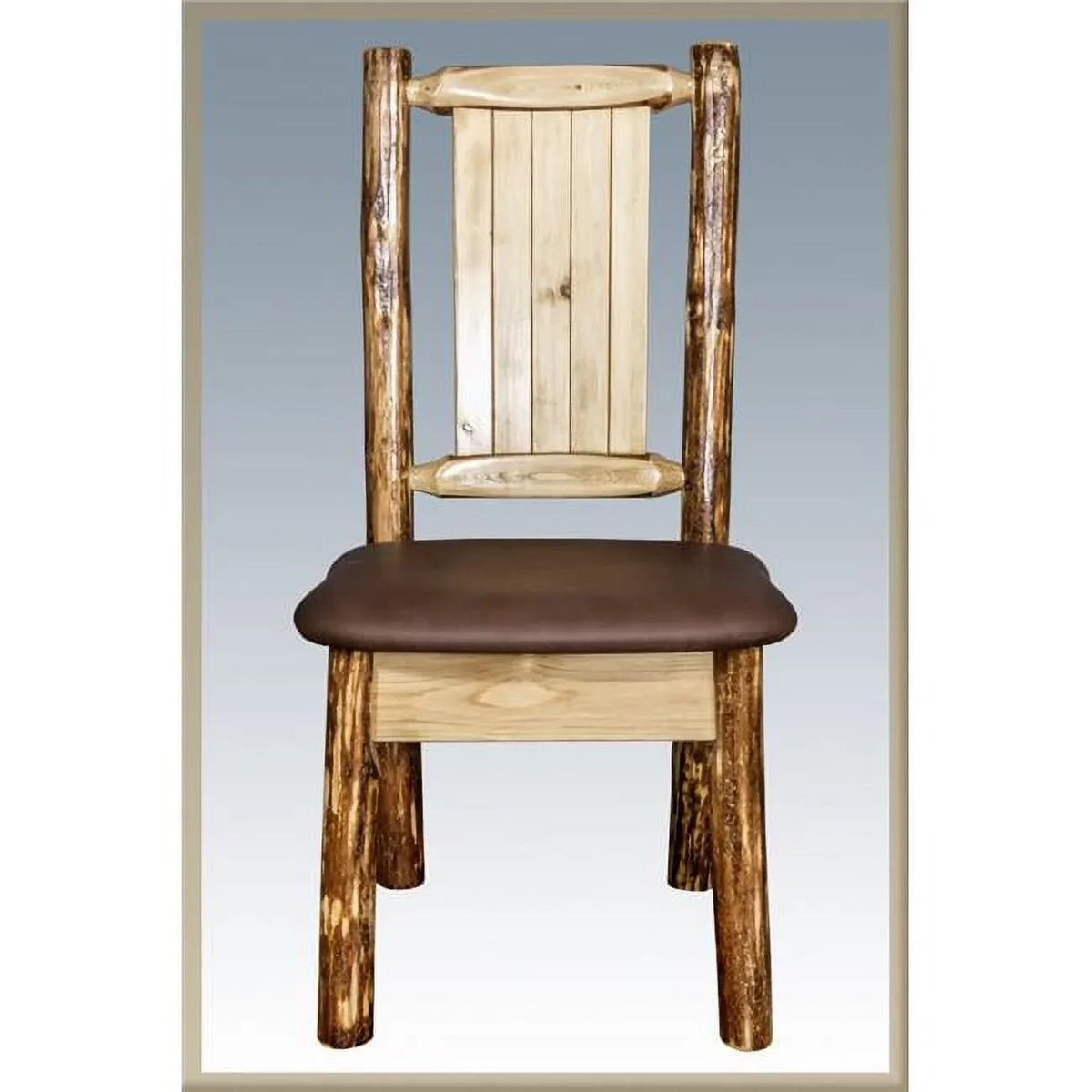 Pine Laser Side with Tree Engraved - Saddle Upholstery Chair Country Design Glacier