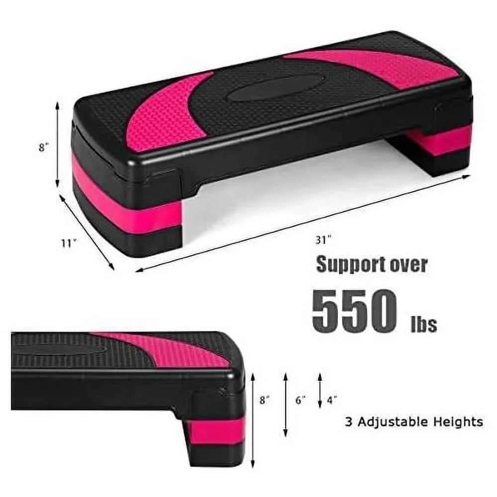 With Exercise 31” Shock-Absorb Adjustable & Pads, Risers 3-Level Platform Non-Slip Detachable Platforms Surface, Aerobic Workout With Anti-Slip Step Height Stepper,
