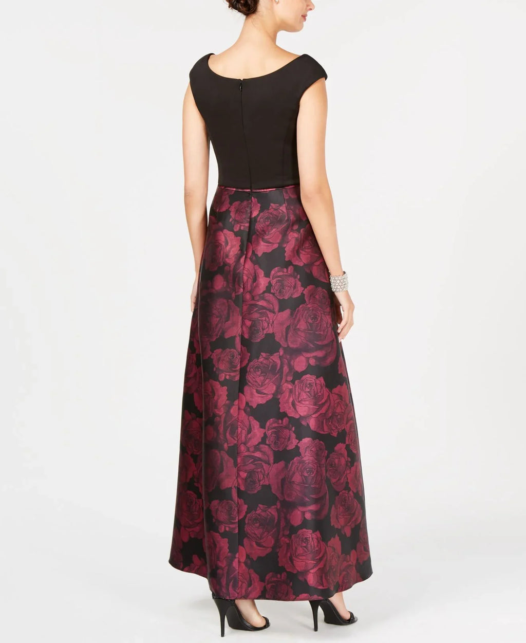 Printed (6, Satin Gown SL Women's Black/Magenta) Fashions