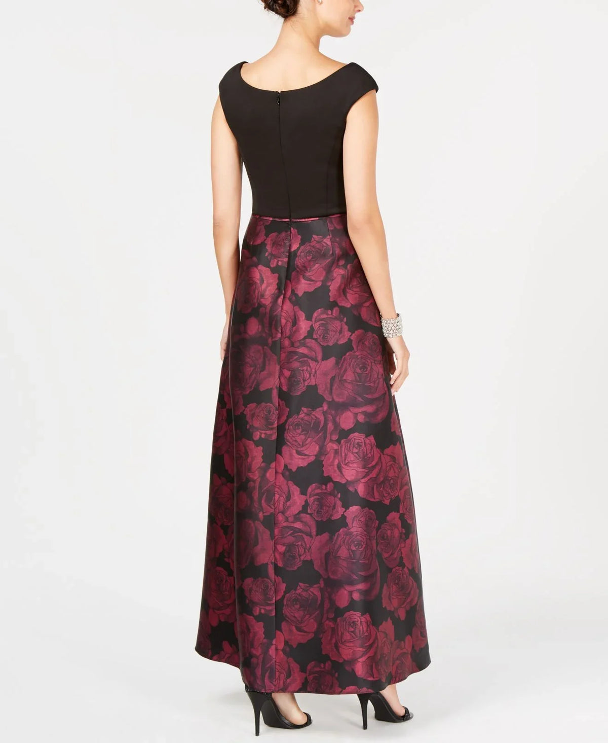 Printed (6, Satin Gown SL Women's Black/Magenta) Fashions