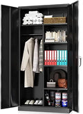 and Metal Removable - (White) Closet Rods Armoires with Lock Locker with Wardrobe Shelves Hanging Adjustable Bedroom 72" RUNFAYBIU