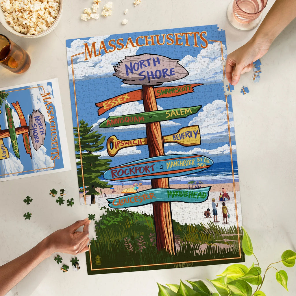 1000 Massachusetts, Puzzle, Destinations Press Jigsaw Piece Lantern North Shore, Sign