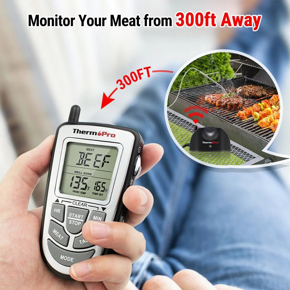 Smoke, ThermoPro, Cooking Food Probe Meat Grill LCD BBQ Wireless Thermometer Remote Oven Kitchen