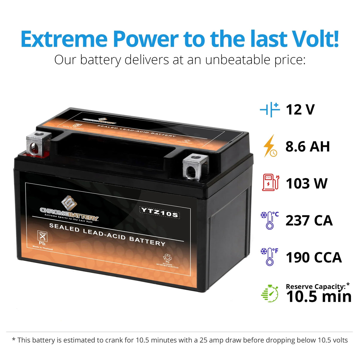 Battery Ytz10s-bs Gsx-r1000, Years Battery Cc Chrome (2005 12 (ytz10s Cca) Volts,8.6 Suzuki 2017) Ah, - 190 for A Motorcycle 1000