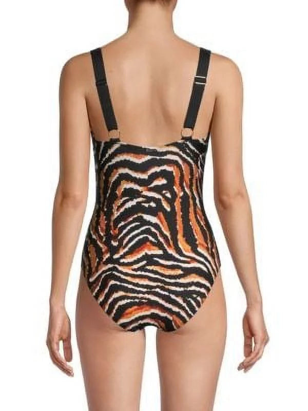 12 US One-Piece Swimsuit, Tiger-Print MULTI DKNY BLACK