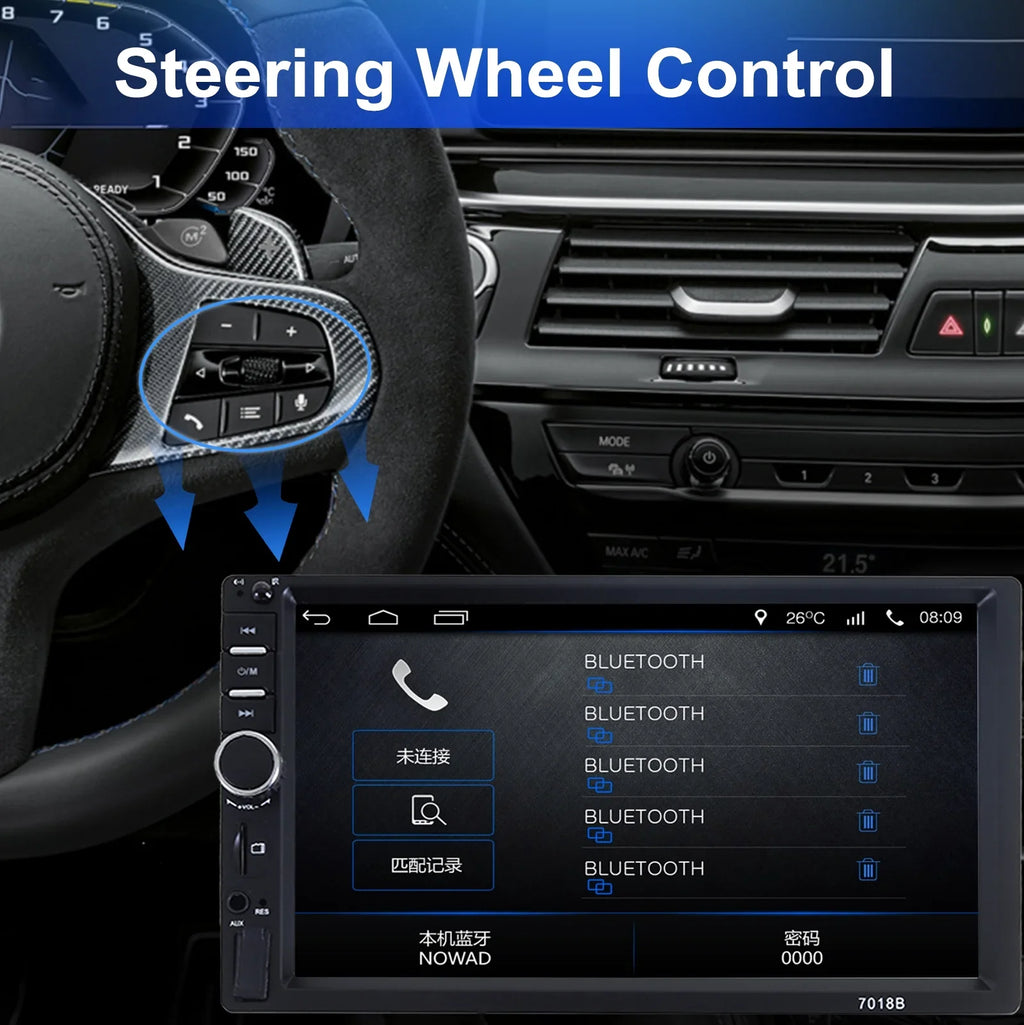 MP5 Touch Camera Car Inch with Player, HD 2 Double Reversing Video Player Car Screen Bluetooth Backup Radio Stereo Din 7 1080P