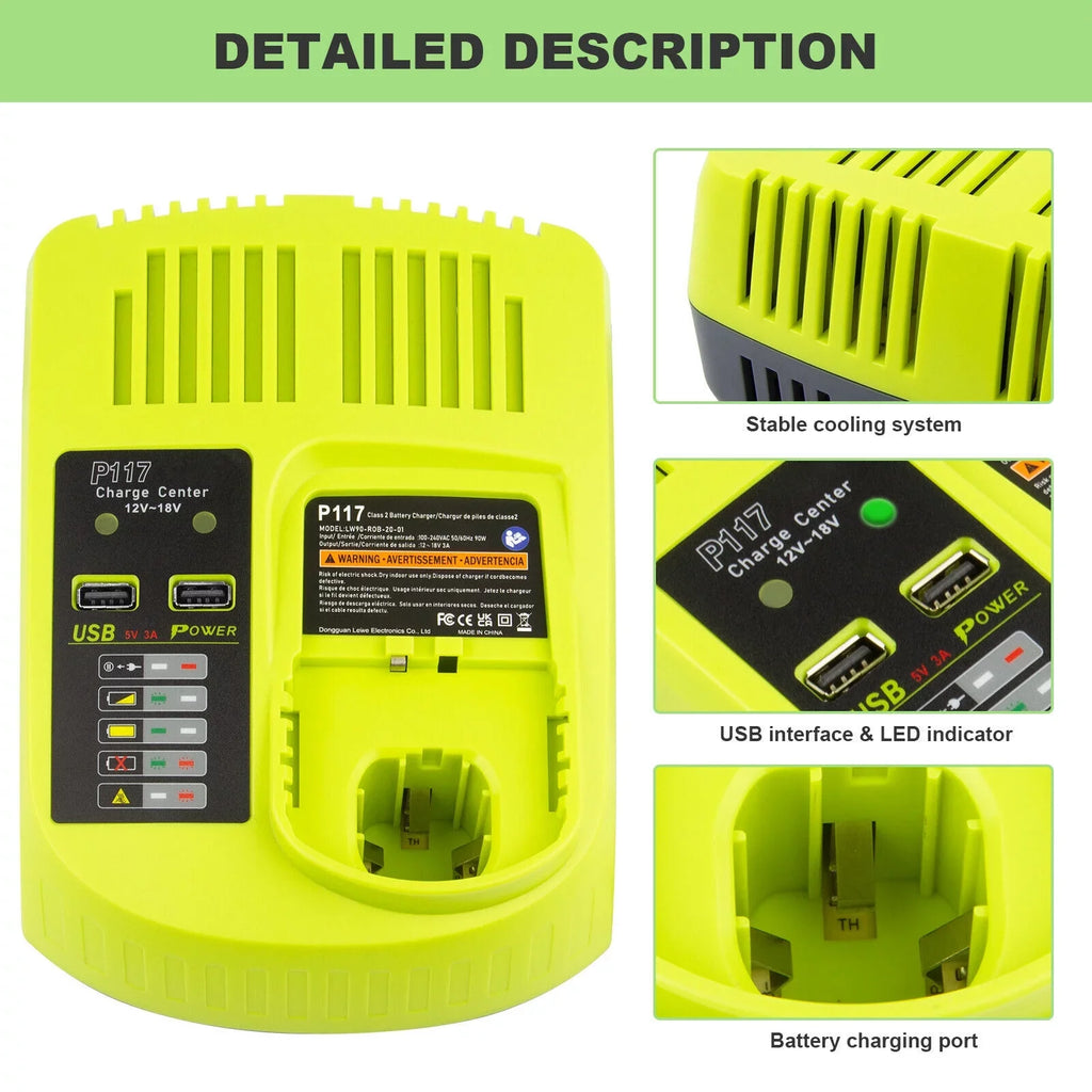 Charger 18Volt Capacity Battery High P106 Lithium-Ion RYOBI 18V For US P117 P108