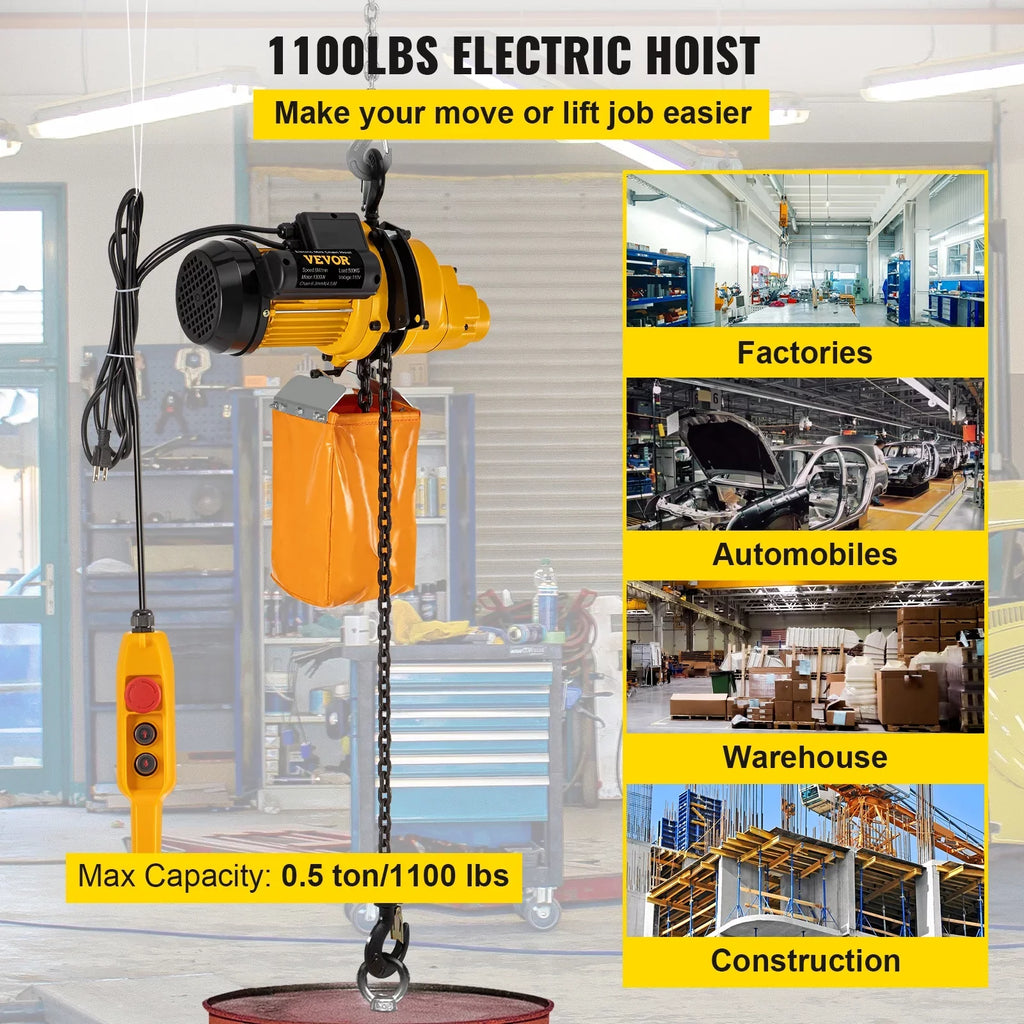 lbs Pulley Remote Ceiling Electric Used Winch Control, Overhead 10ft Height, of Hoist, Lift Crane 14.8ft w/ In Winch Factories, Garage VEVOR 1100 Warehouses, Wired Electric 110V Construction Lift