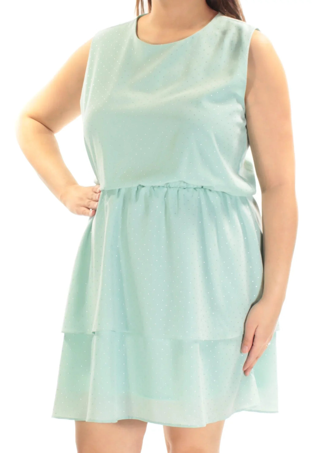 Neck CR Flare Waist XL Fit Womens outfit Zippered Skirt Sleeveless Short Tiered Aqua BY Elastic + Lined Jewel