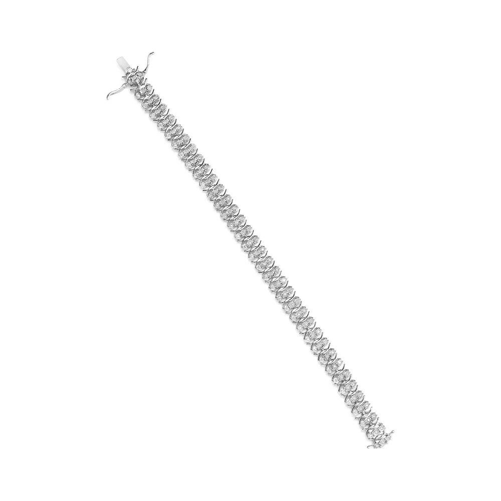 Clarity) (I-J Brilliance Inches Clasp cut 3 Row I2-I3 Link - Box Sterling Silver Set Diamond 7.25" 1.0 Haus Wave Cttw Womens Miracle Bracelet .925 Round of Color,