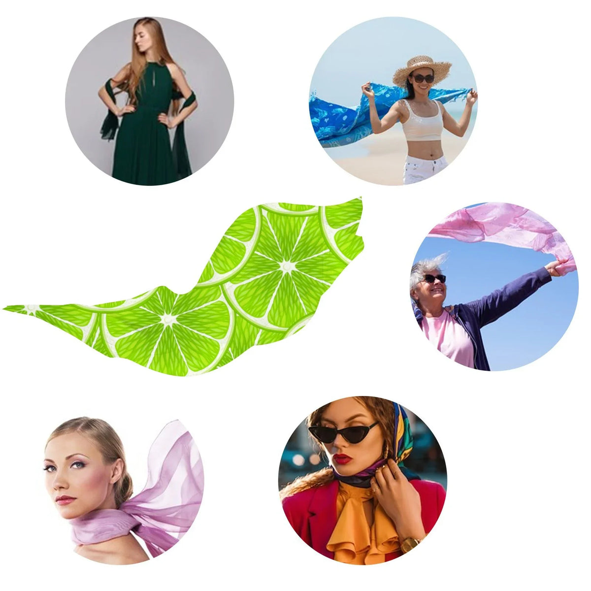 Hair Women Sunscreen for Long Lime Large Gift Scarf Wraps Oblong Wraps Headscarf Packed Slices Neck FREEAMG Shawls Silk