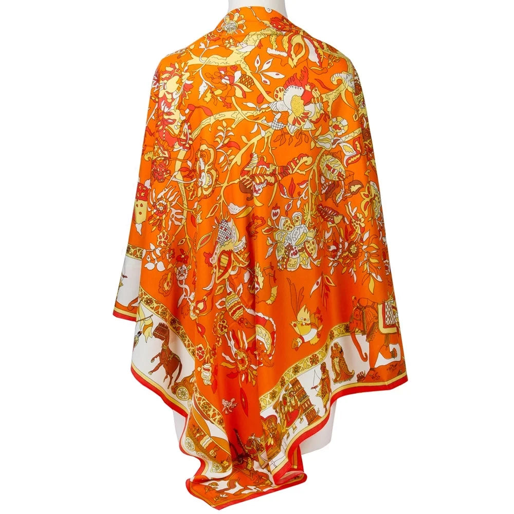 Silk Womens Square Shawl Polyester Scarfs For Orange Cotton Feeling
