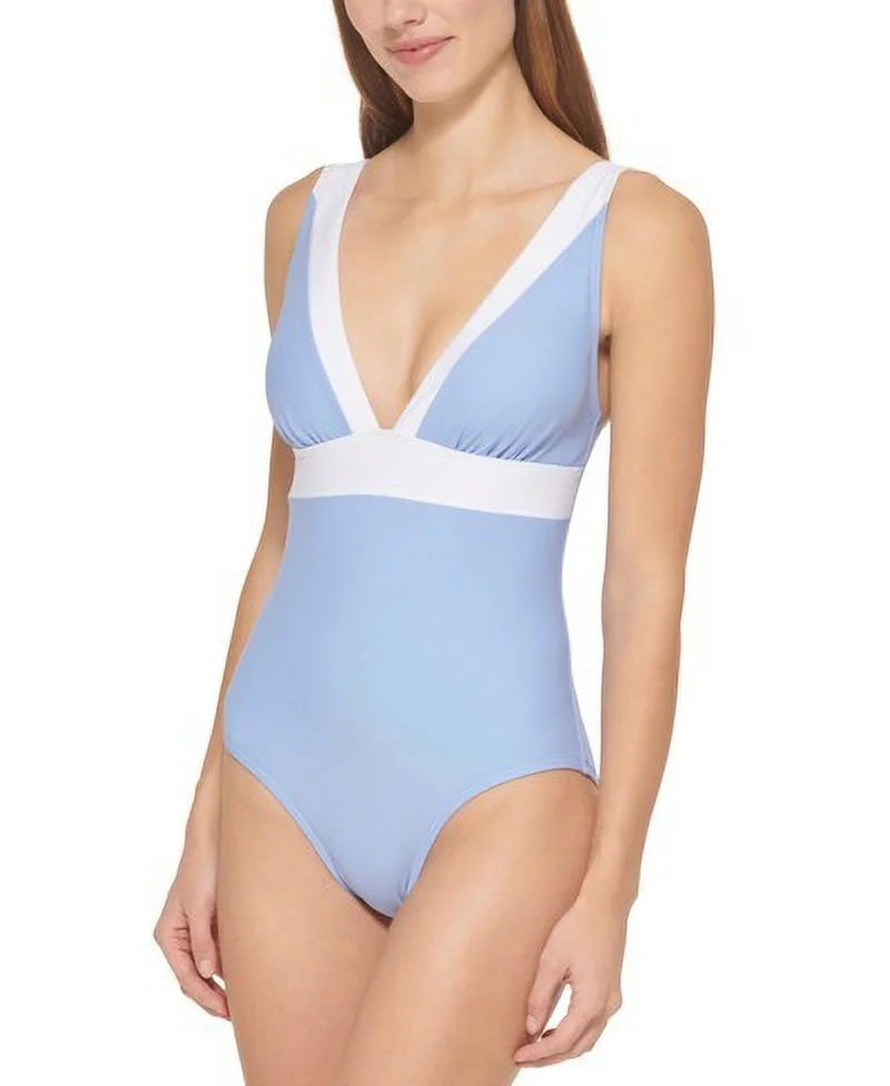 V-Neck One-Piece DKNY US Deep Swimsuit, 18 HYDRANGEA