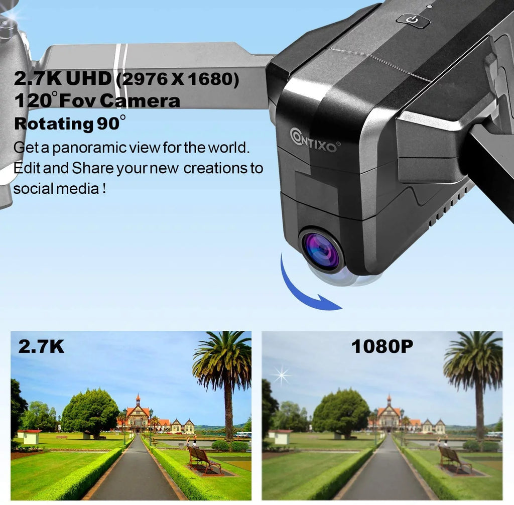 with with Motors, Drone 30 4K Me, Pro Waypoint Carrying GPS Camera Case FPV Compatible UHD Brushless RC for VR, F24 Time, Contixo with Quadcopter Adults, Foldable Camera Minutes Flight Follow
