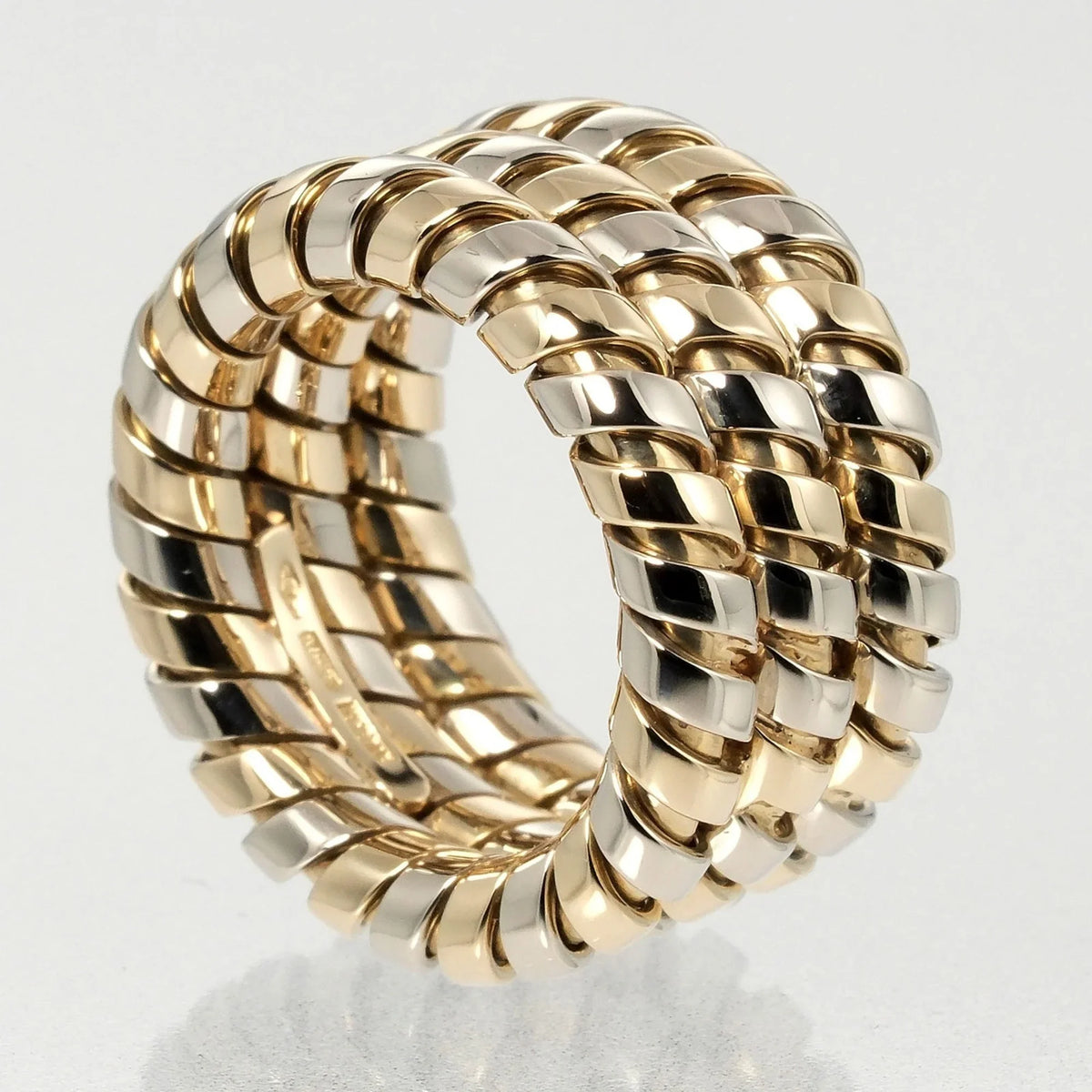 YG BVLGARI (Good) Pre-Owned WG 9 White Bulgari Ring Gold No. K18 3-row Yellow 14.53g Tubogas