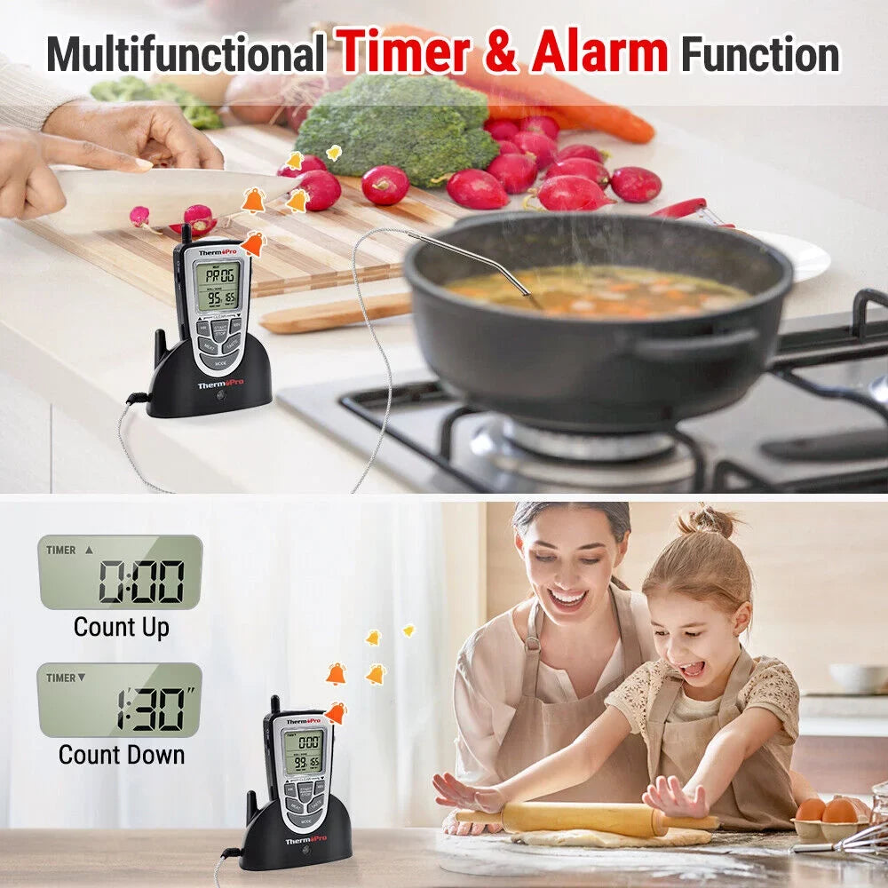 Smoke, ThermoPro, Cooking Food Probe Meat Grill LCD BBQ Wireless Thermometer Remote Oven Kitchen