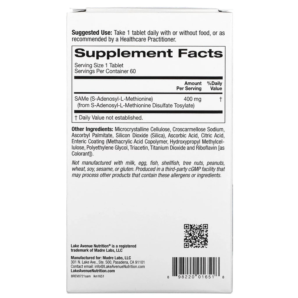 ( Coated 400 Tosylate), Lake SAMe Avenue 60 Tablets mg, Disulfate Nutrition Enteric