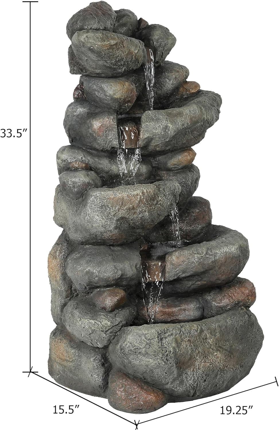 Resin Fountain, Backyard exterior Fountain For Courtyard Fountain Layer Decorative Floor Garden Stacked Rock Waterfall Cascading 4