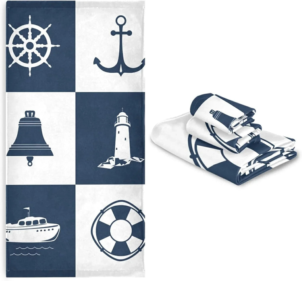 for Soft Cotton Sailing Anchor Decorative Towels Hand Piece 3 Absorbent Fingertip Dreamtimes Towel Bathroom Lighthouse Checked Bath Towels Sets Vessel
