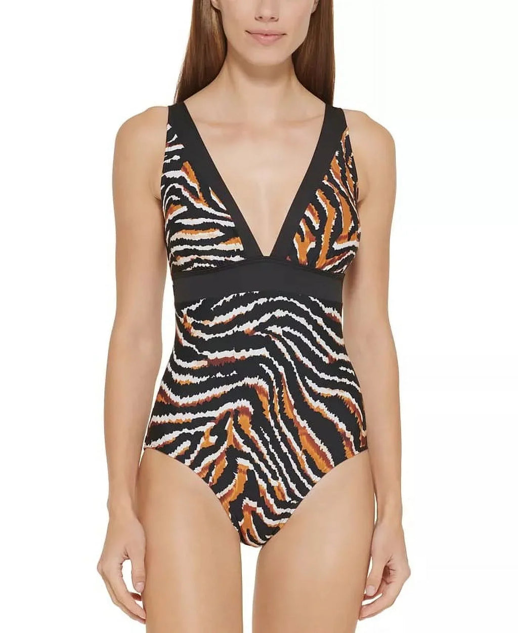 12 US One-Piece Swimsuit, Tiger-Print MULTI DKNY BLACK