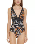 12 US One-Piece Swimsuit, Tiger-Print MULTI DKNY BLACK