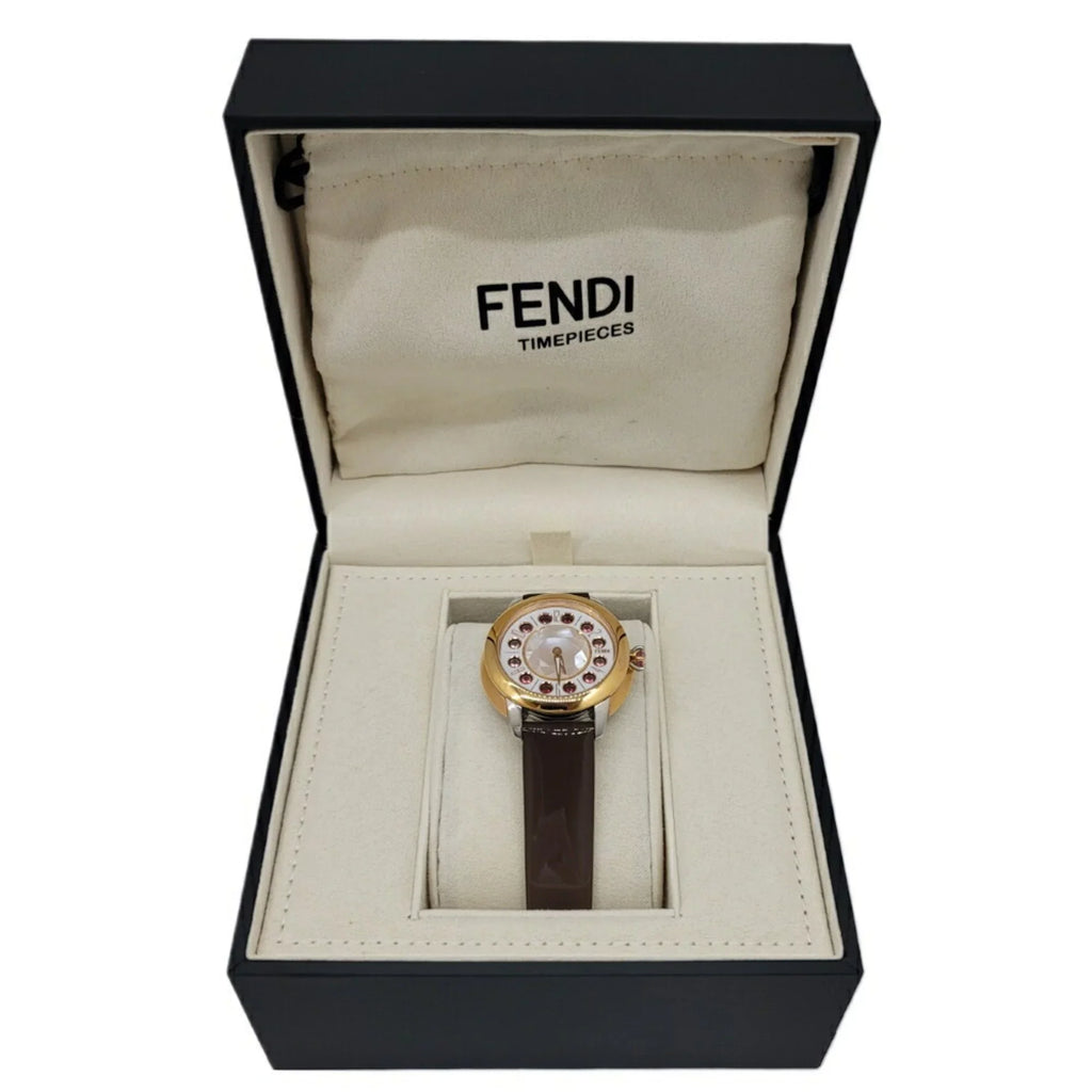 Women's Belt Fendi Enamel Black Colors FENDI SS Watch Spinel 3 New) Shell Eye Shine (Like Clock Topaz Fashionable Brown Quartz Pre-Owned