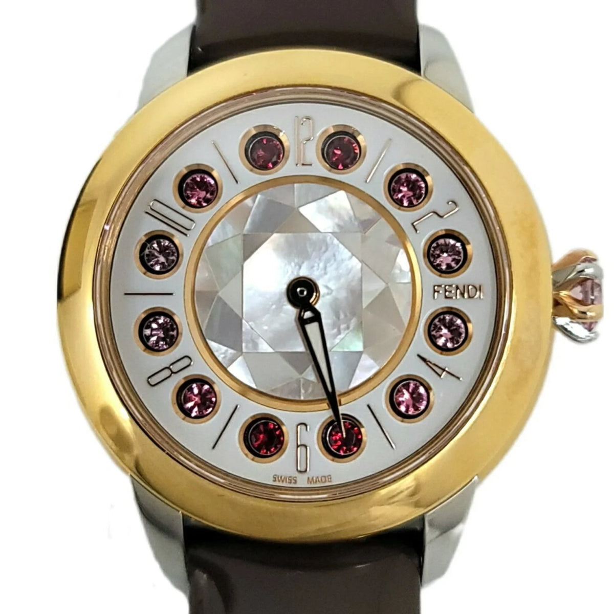 Women's Belt Fendi Enamel Black Colors FENDI SS Watch Spinel 3 New) Shell Eye Shine (Like Clock Topaz Fashionable Brown Quartz Pre-Owned
