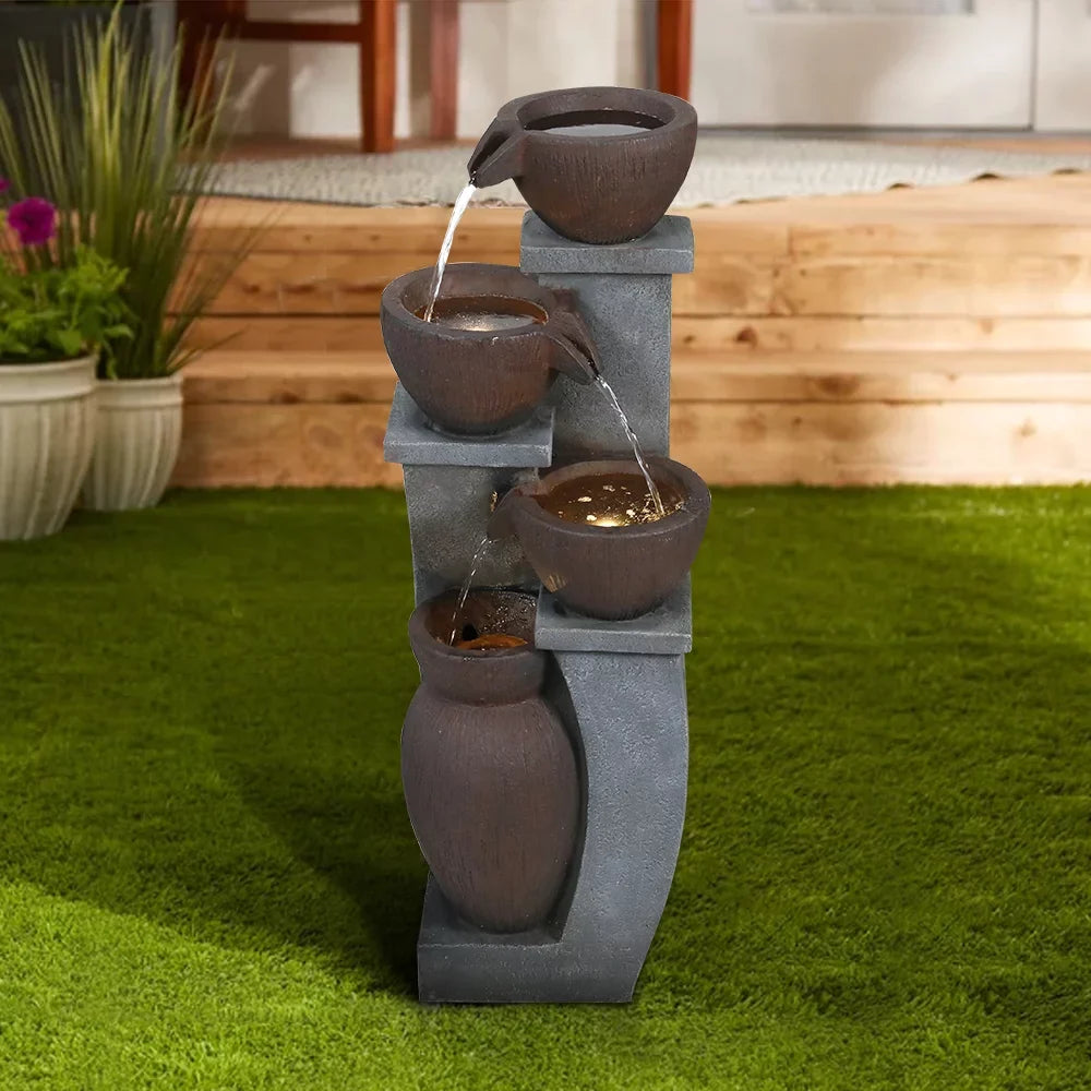 Art Light Backyard for - Decor Porch, Fountain Willwolf Fountains and 4-Tier exterior exterior with Deck, Home Patio, Garden, 32.8''H Modern LED Garden