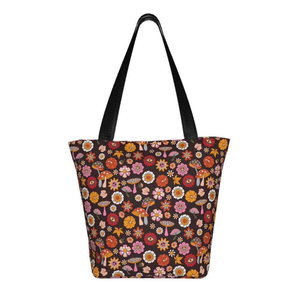 Bag Shopping Retro 70s Capacity Groovy Bag,Shoulder Lukts Large Tote Bag Hippie Handbags Women'S Hobos