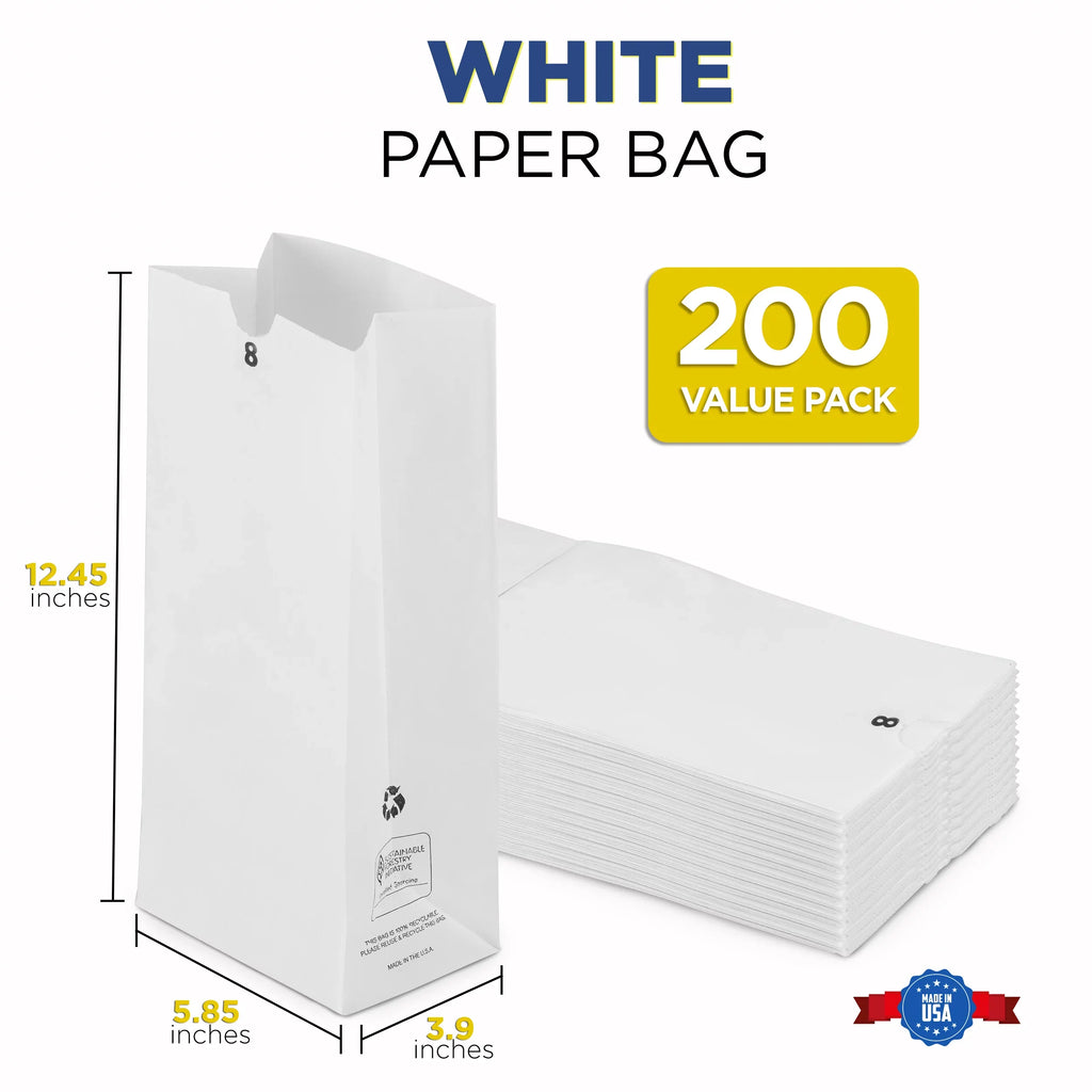 Paper Sack x Shopping Pack] Lunch Durable [200 Grocery 4.13" 6.13 8 Retail Barrel Bags LB x White 12.44